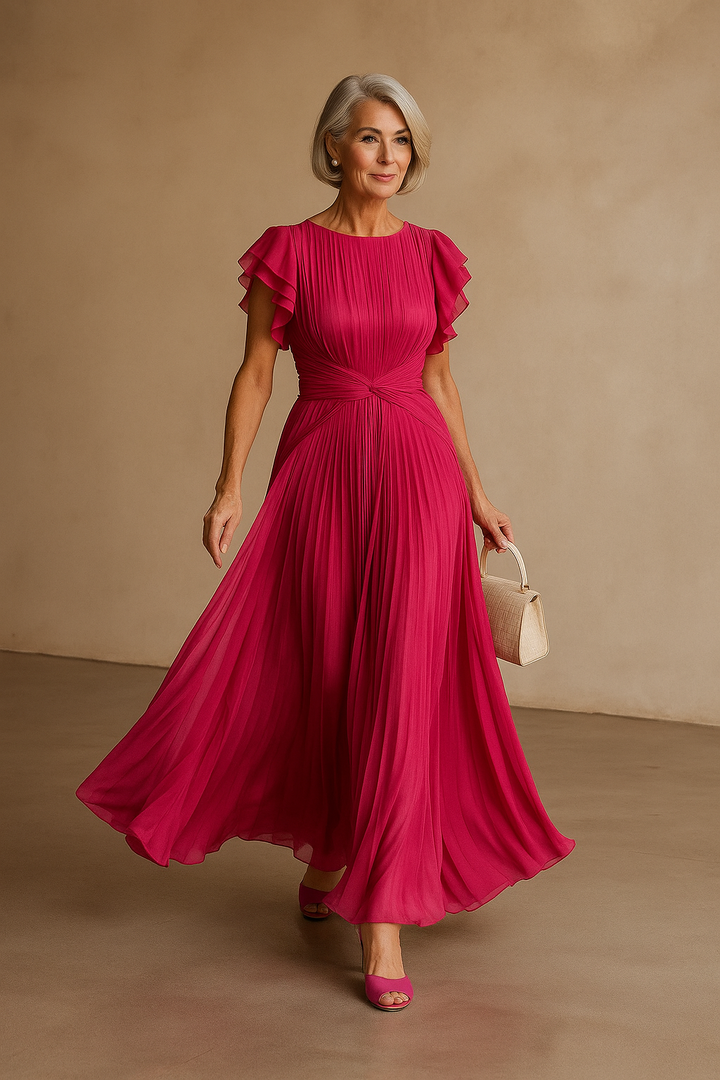 Ava | Cosy Pleated Flutter Sleeve Cocktail Dress