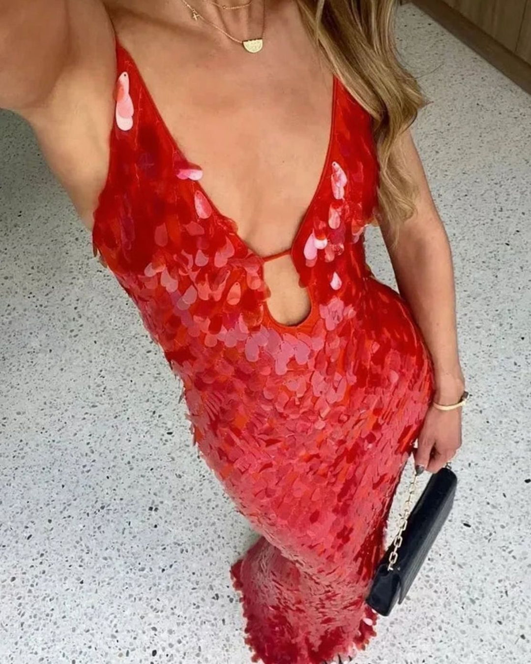 Ava | Elegant Sequin Christmas Dress Deep V-Neck Maxi Gown
