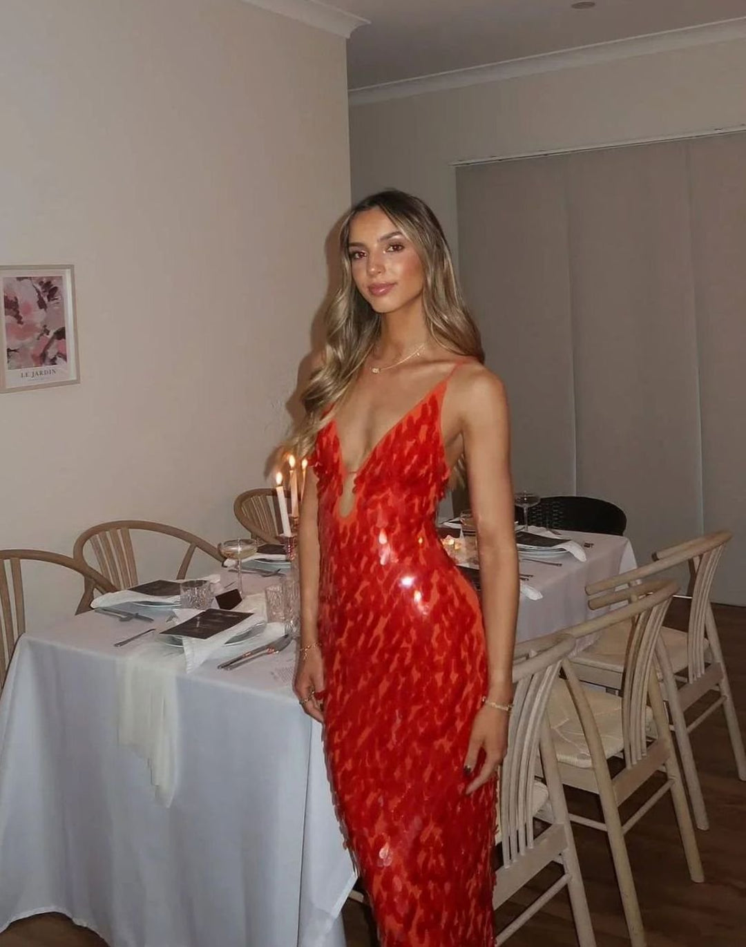 Ava | Elegant Sequin Christmas Dress Deep V-Neck Maxi Gown