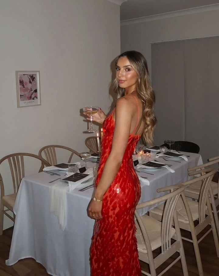 Ava | Elegant Sequin Christmas Dress Deep V-Neck Maxi Gown