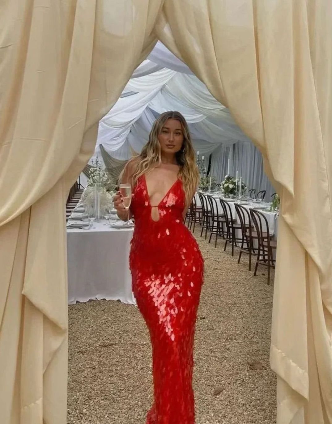 Ava | Elegant Sequin Christmas Dress Deep V-Neck Maxi Gown