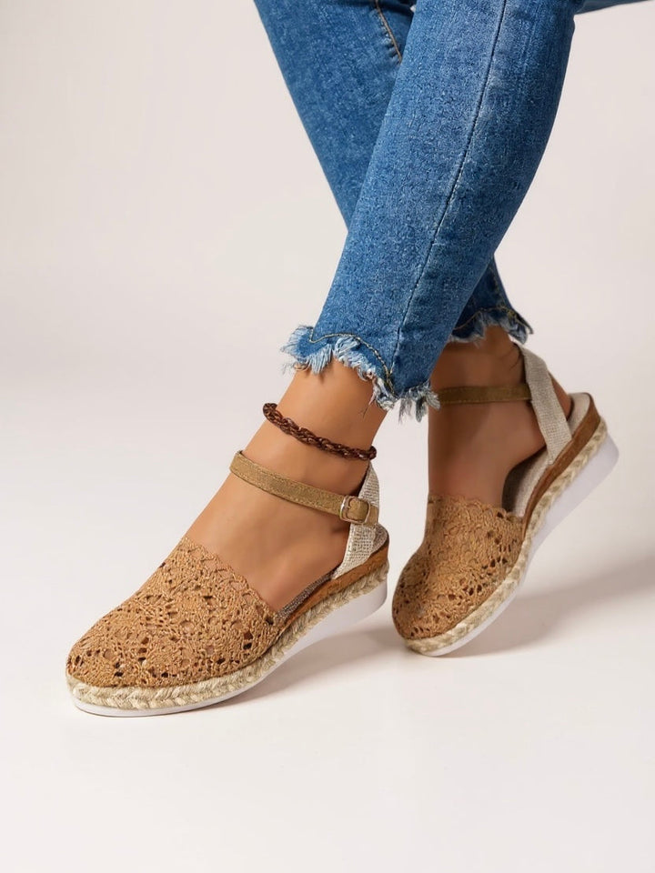 Ava | Graceful Woven Espadrille Wedges with Ankle Strap