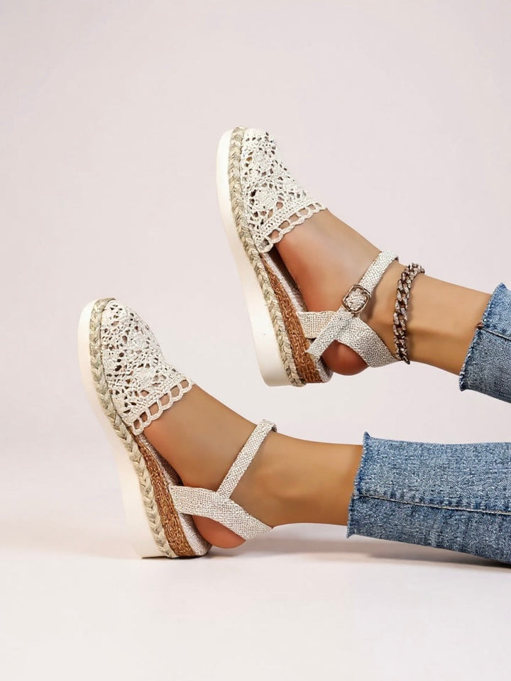 Ava | Graceful Woven Espadrille Wedges with Ankle Strap