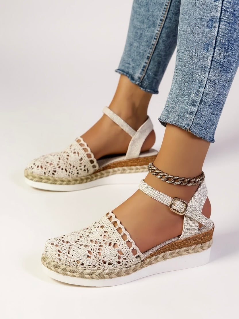 Ava | Graceful Woven Espadrille Wedges with Ankle Strap