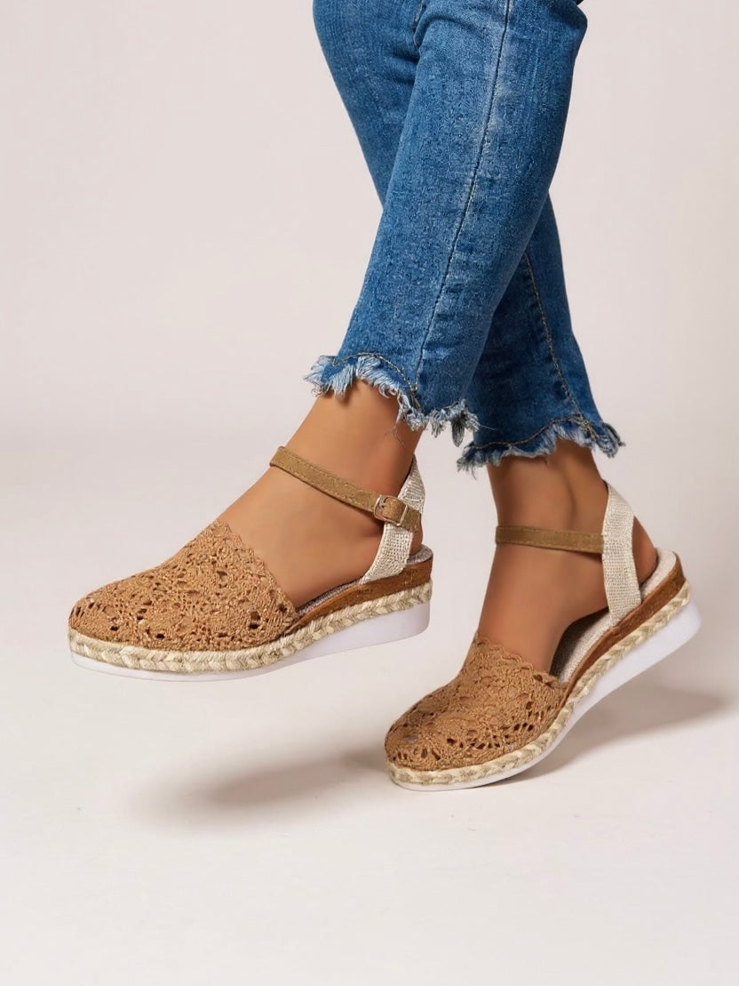 Ava | Graceful Woven Espadrille Wedges with Ankle Strap