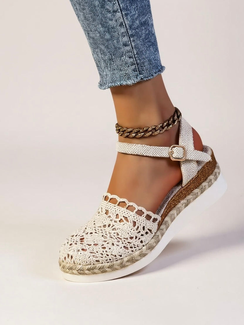 Ava | Graceful Woven Espadrille Wedges with Ankle Strap