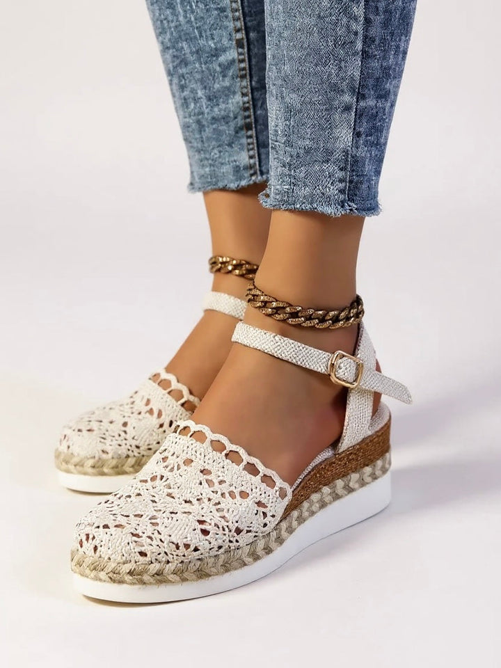 Ava | Graceful Woven Espadrille Wedges with Ankle Strap
