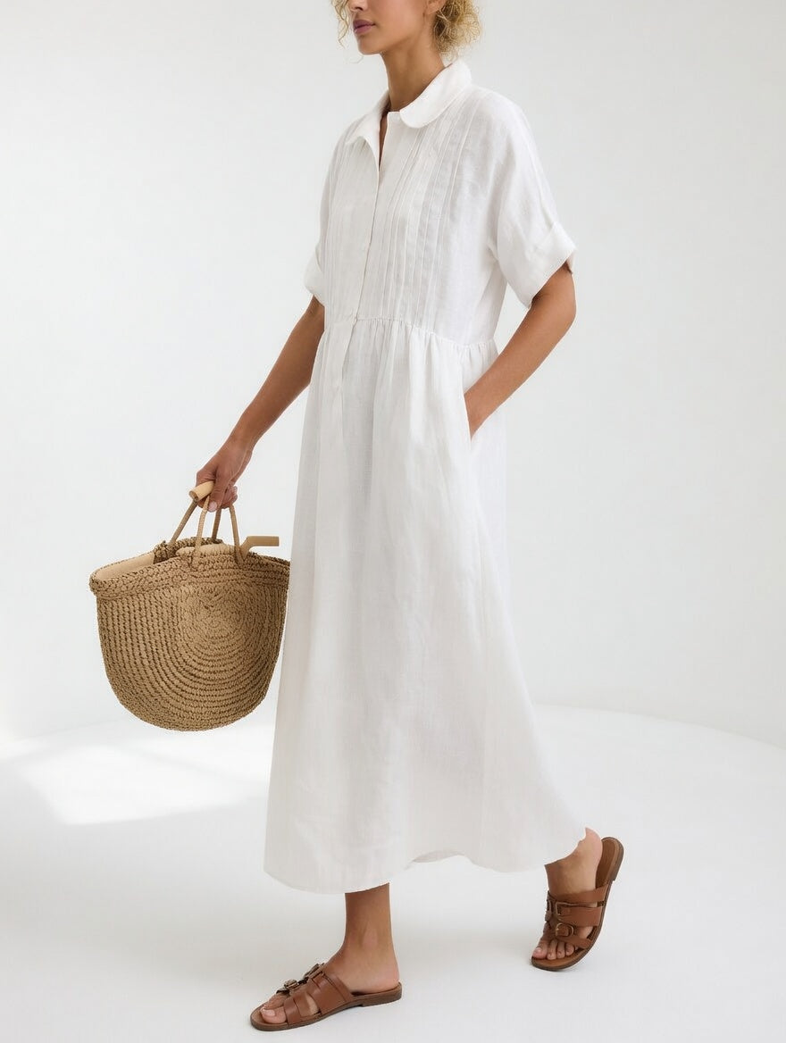 Ava | Polished Collared Short Sleeve Midi Dress