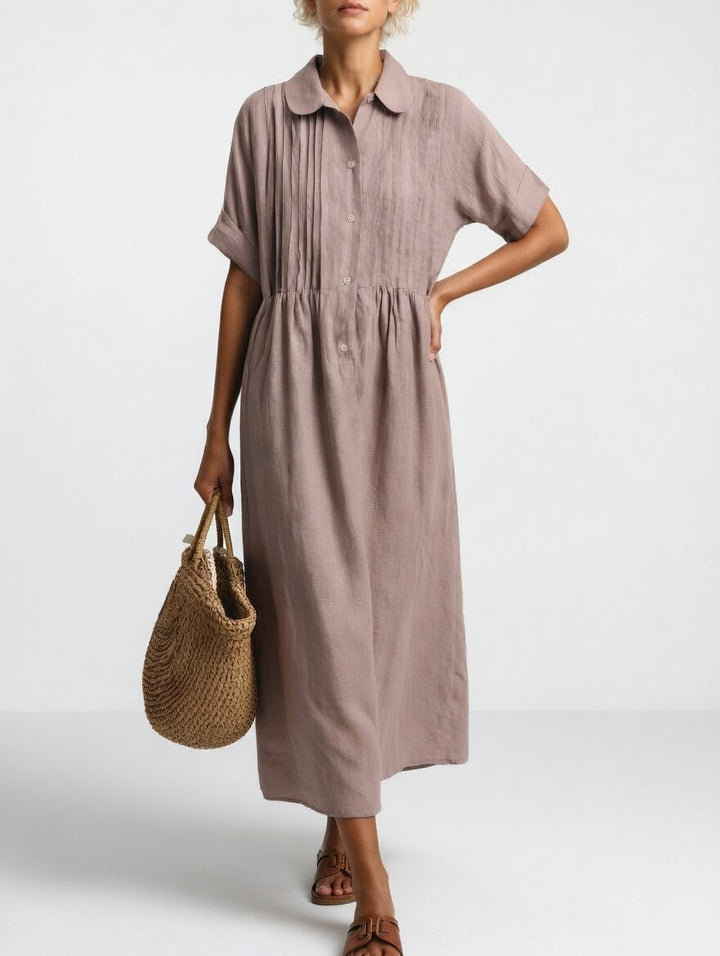 Ava | Polished Collared Short Sleeve Midi Dress