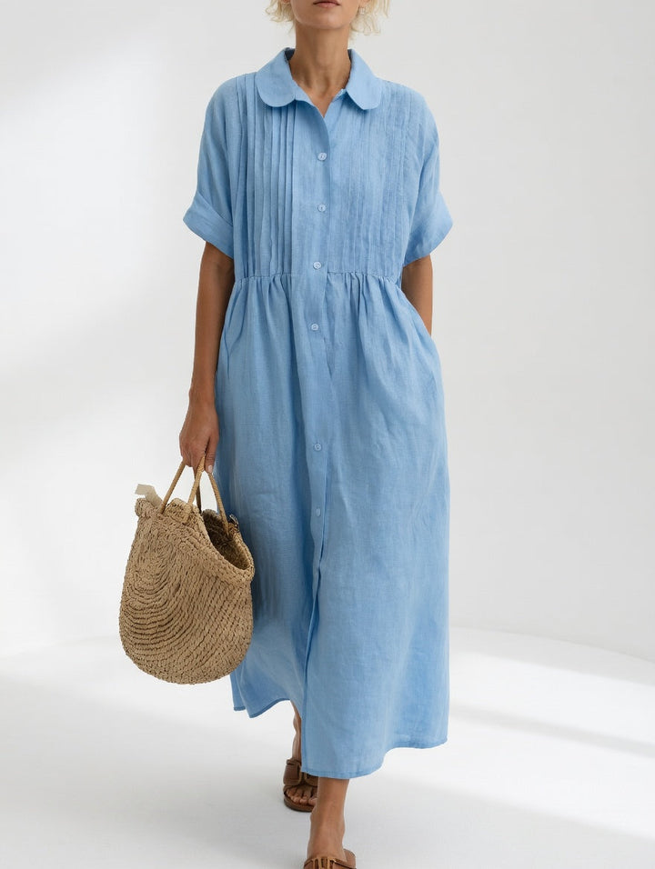Ava | Polished Collared Short Sleeve Midi Dress