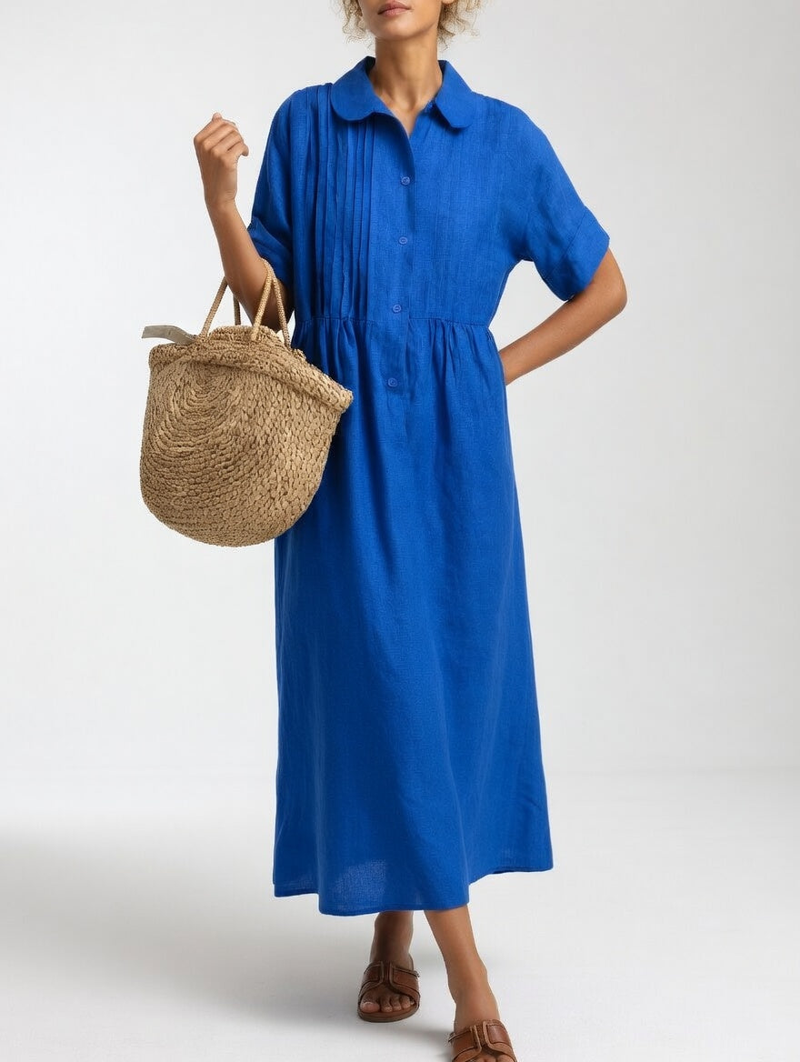 Ava | Polished Collared Short Sleeve Midi Dress