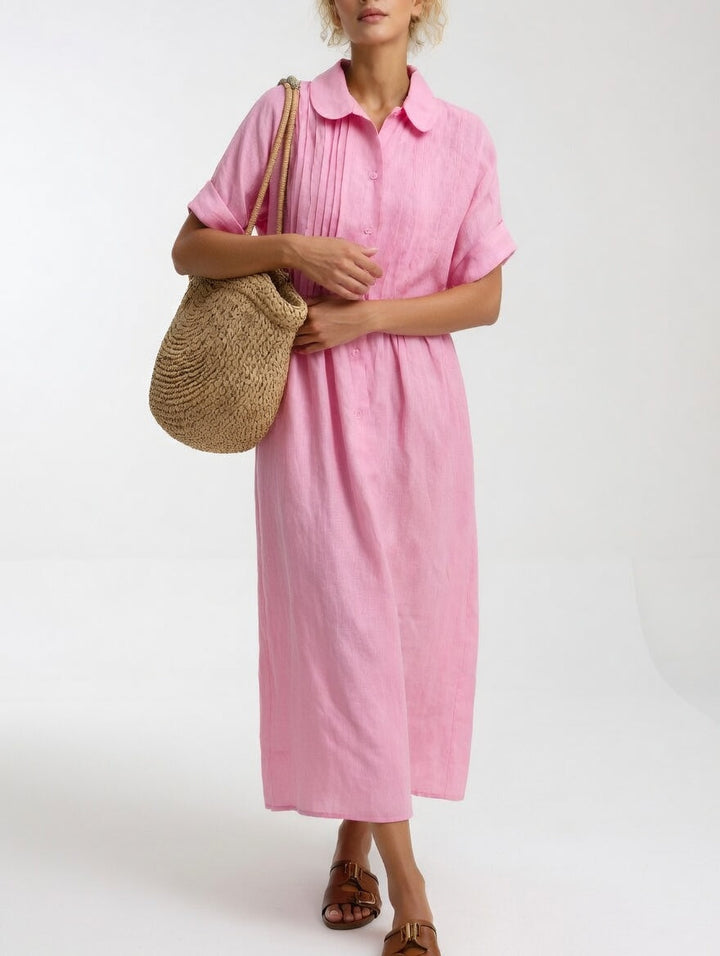Ava | Polished Collared Short Sleeve Midi Dress