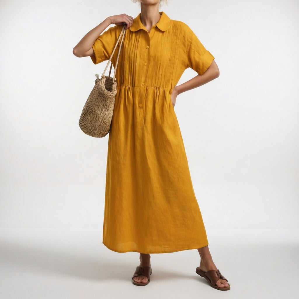 Ava | Polished Collared Short Sleeve Midi Dress