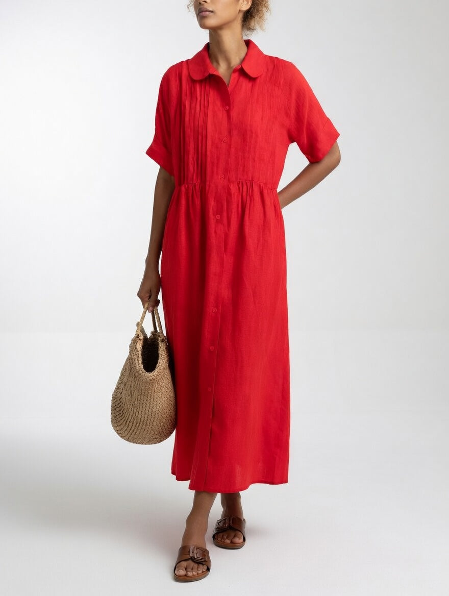 Ava | Polished Collared Short Sleeve Midi Dress