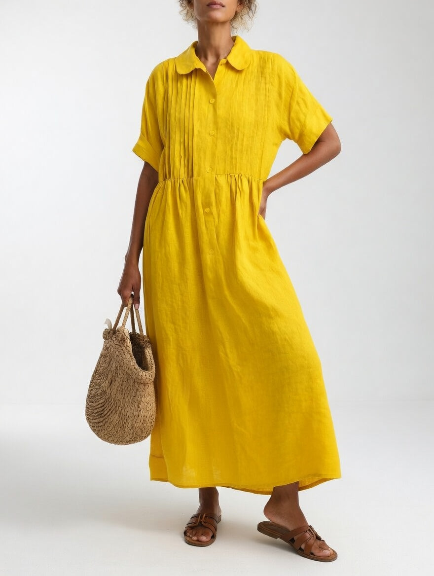 Ava | Polished Collared Short Sleeve Midi Dress
