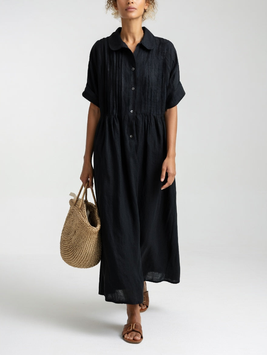 Ava | Polished Collared Short Sleeve Midi Dress