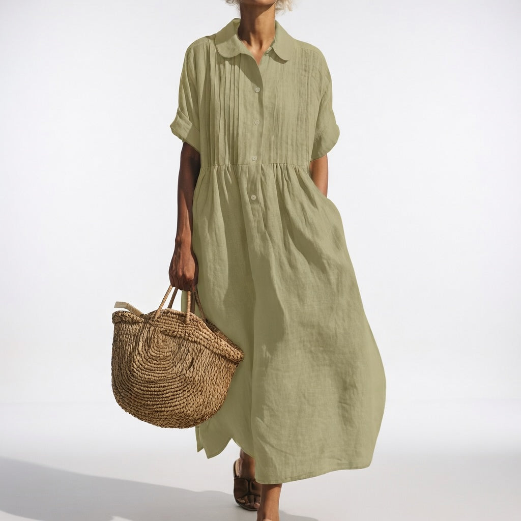 Ava | Polished Collared Short Sleeve Midi Dress