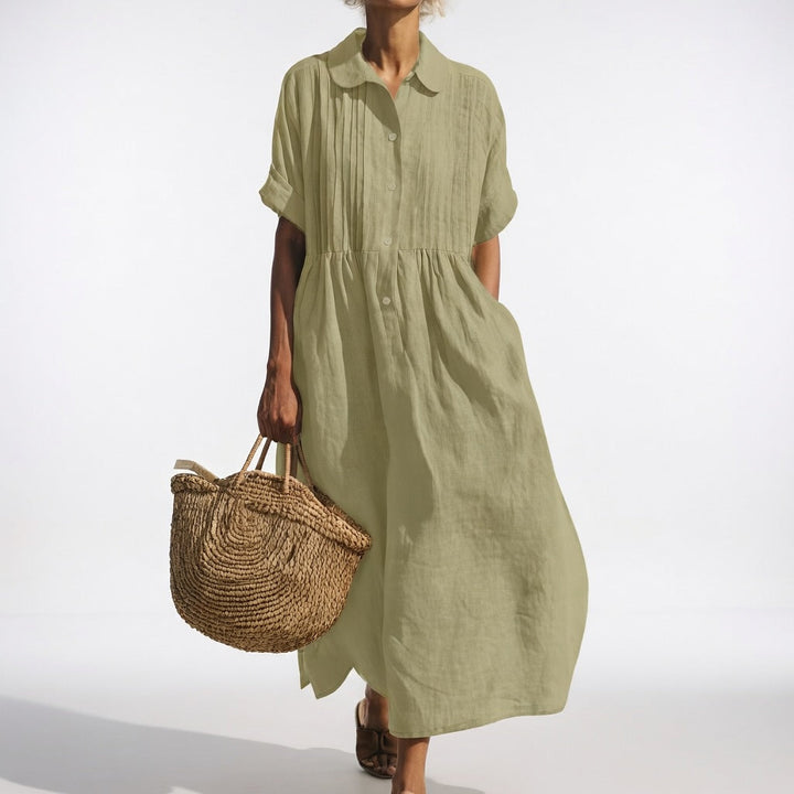 Ava | Polished Collared Short Sleeve Midi Dress