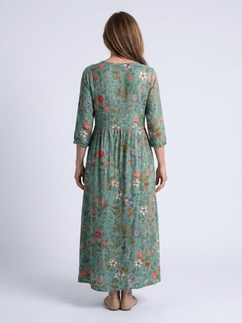 Ava | Refined Floral Print V-Neck Linen Maxi Dress