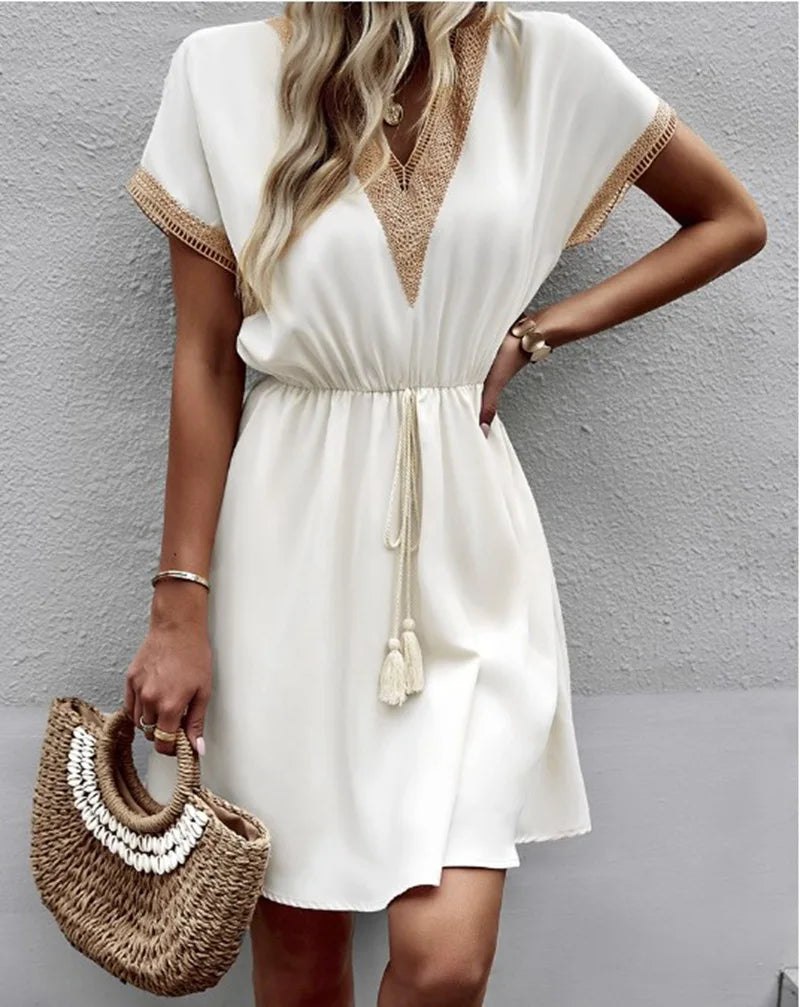 Ava | Stylish Boho Crochet Trim Casual Summer Dress