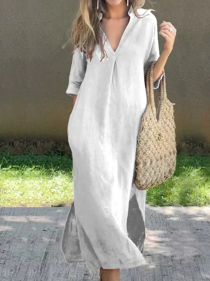 Ava | Stylish V-Neck Maxi Linen Dress Women