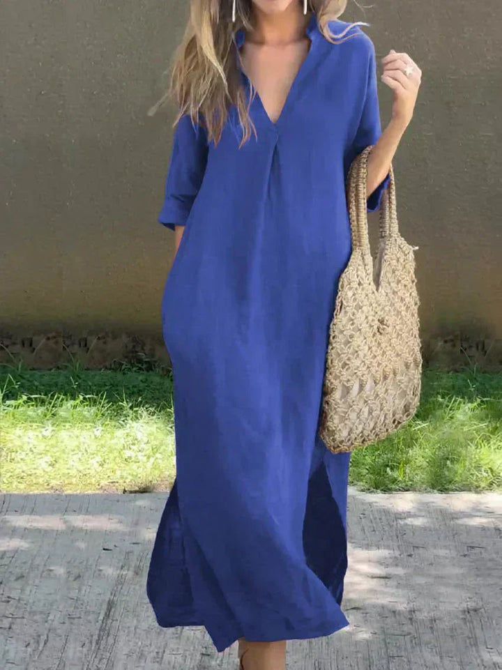 Ava | Stylish V-Neck Maxi Linen Dress Women