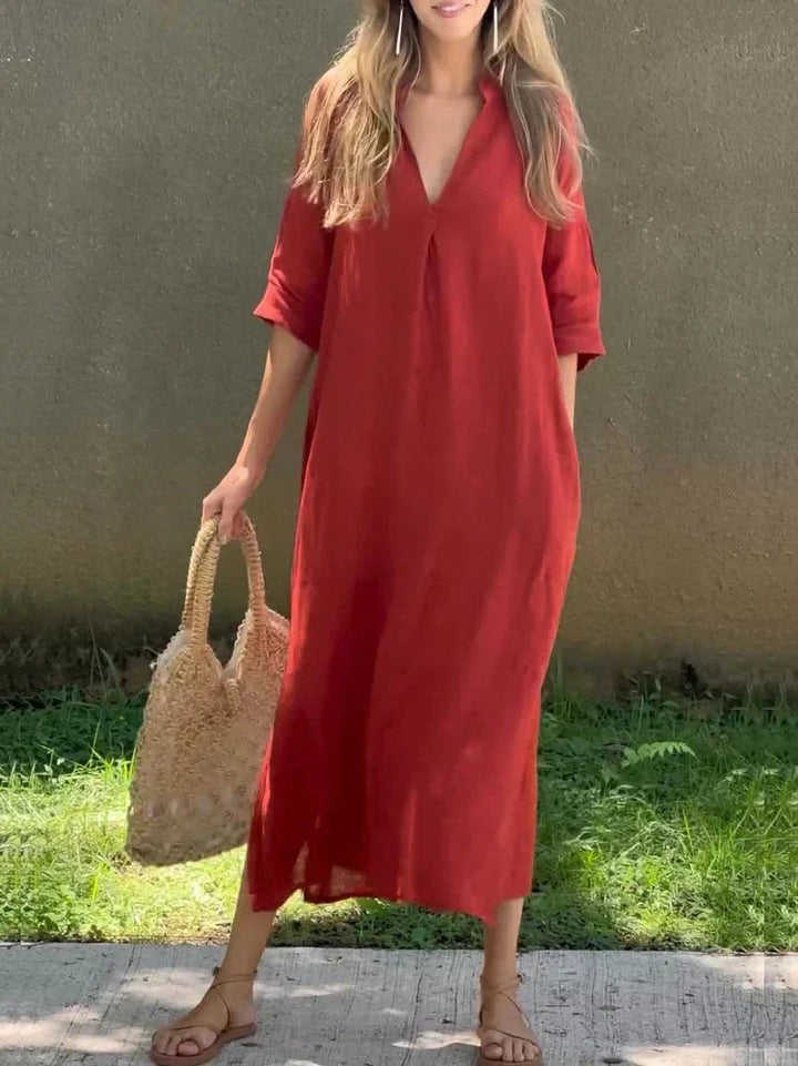 Ava | Stylish V-Neck Maxi Linen Dress Women