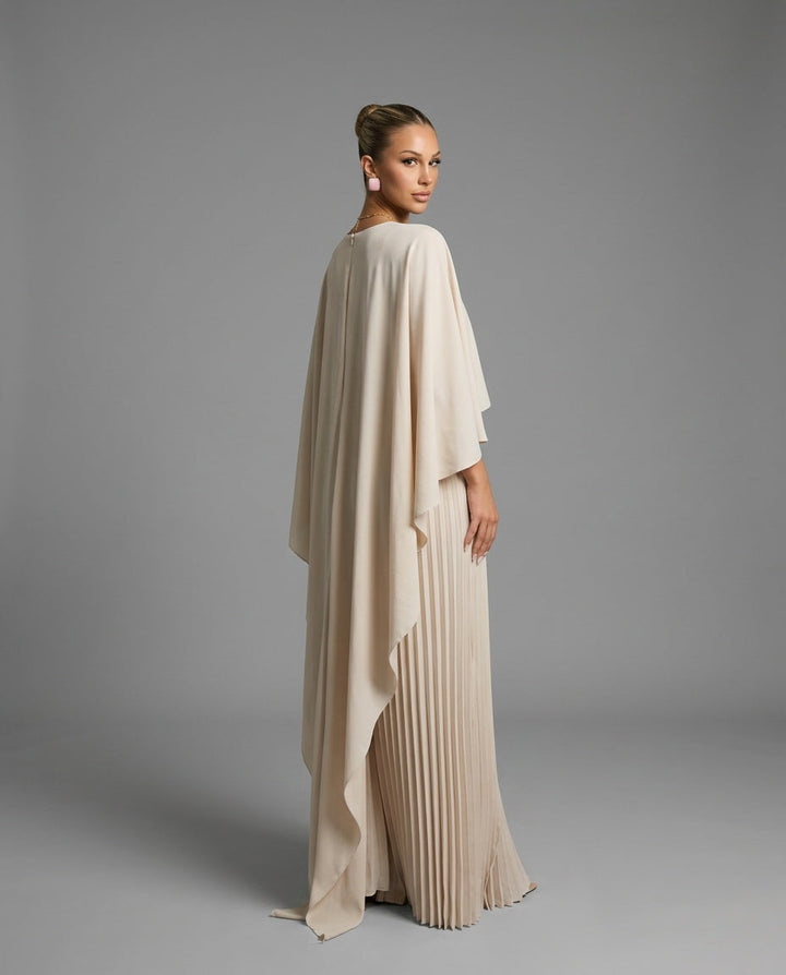 Ayla | Polished Cape Overlay Pleated Maxi Race Dress