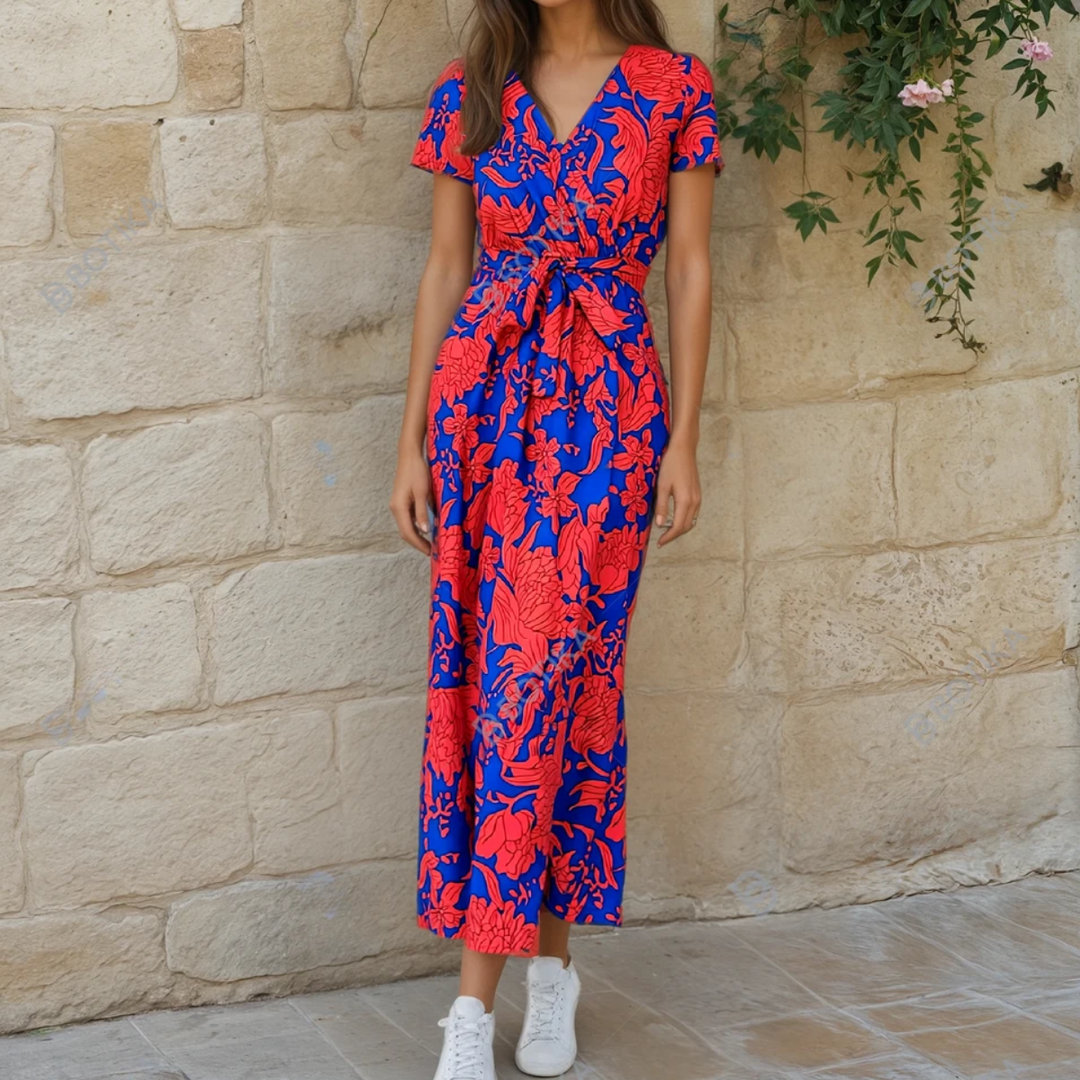 Ayla | Refined Floral Midi Dress with Waist Tie