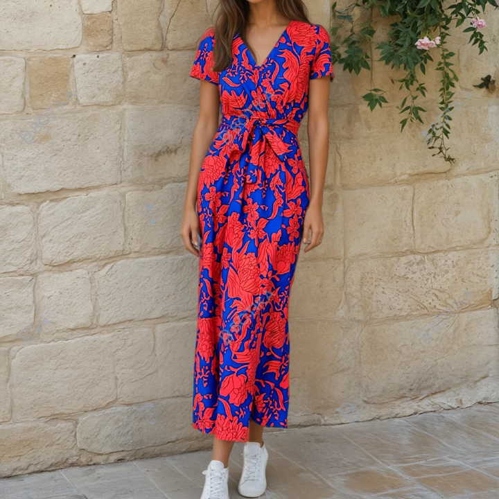 Ayla | Refined Floral Midi Dress with Waist Tie