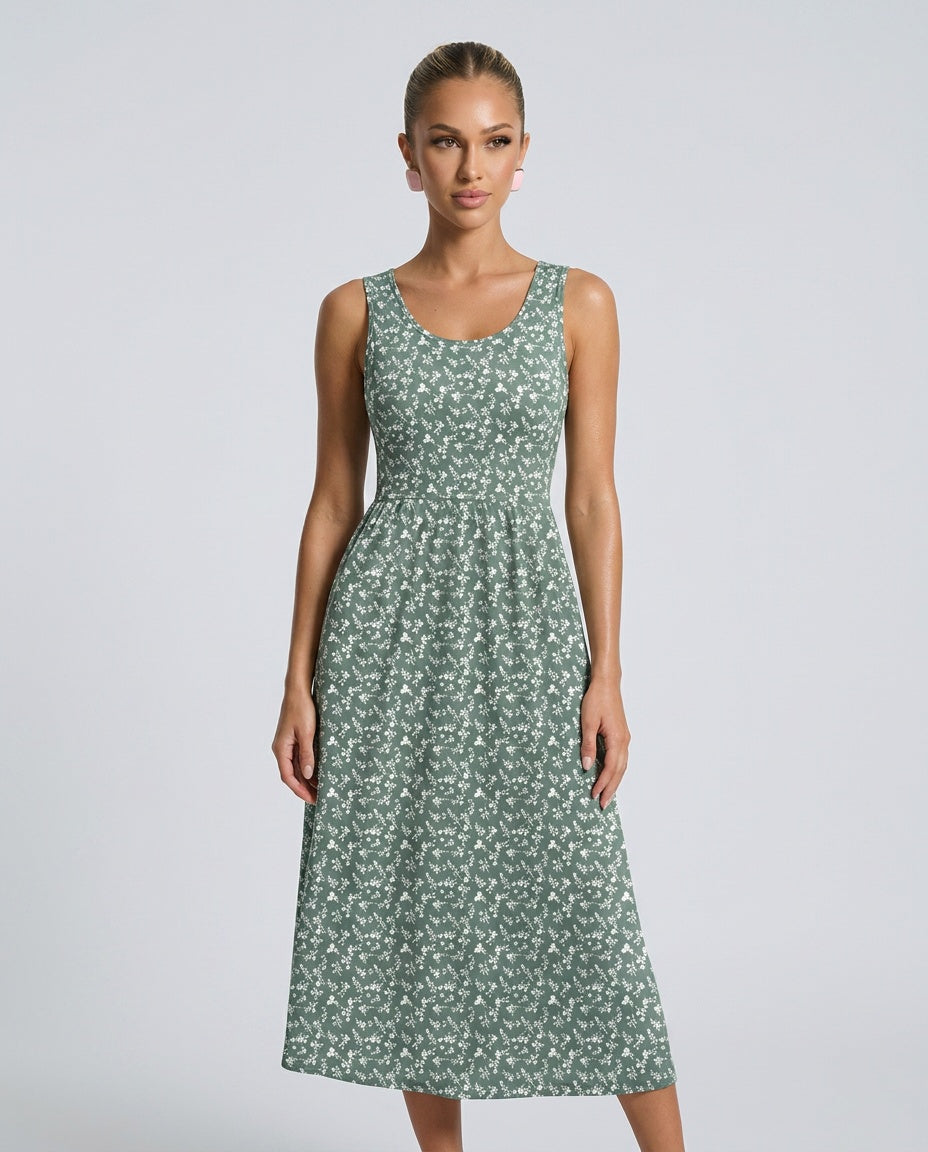 Ayla | Sophisticated Floral Print Halter Neck Summer Midi Dress