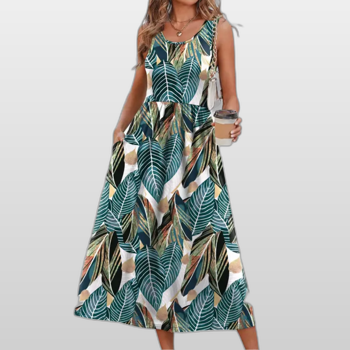 Ayla | Sophisticated Floral Print Halter Neck Summer Midi Dress
