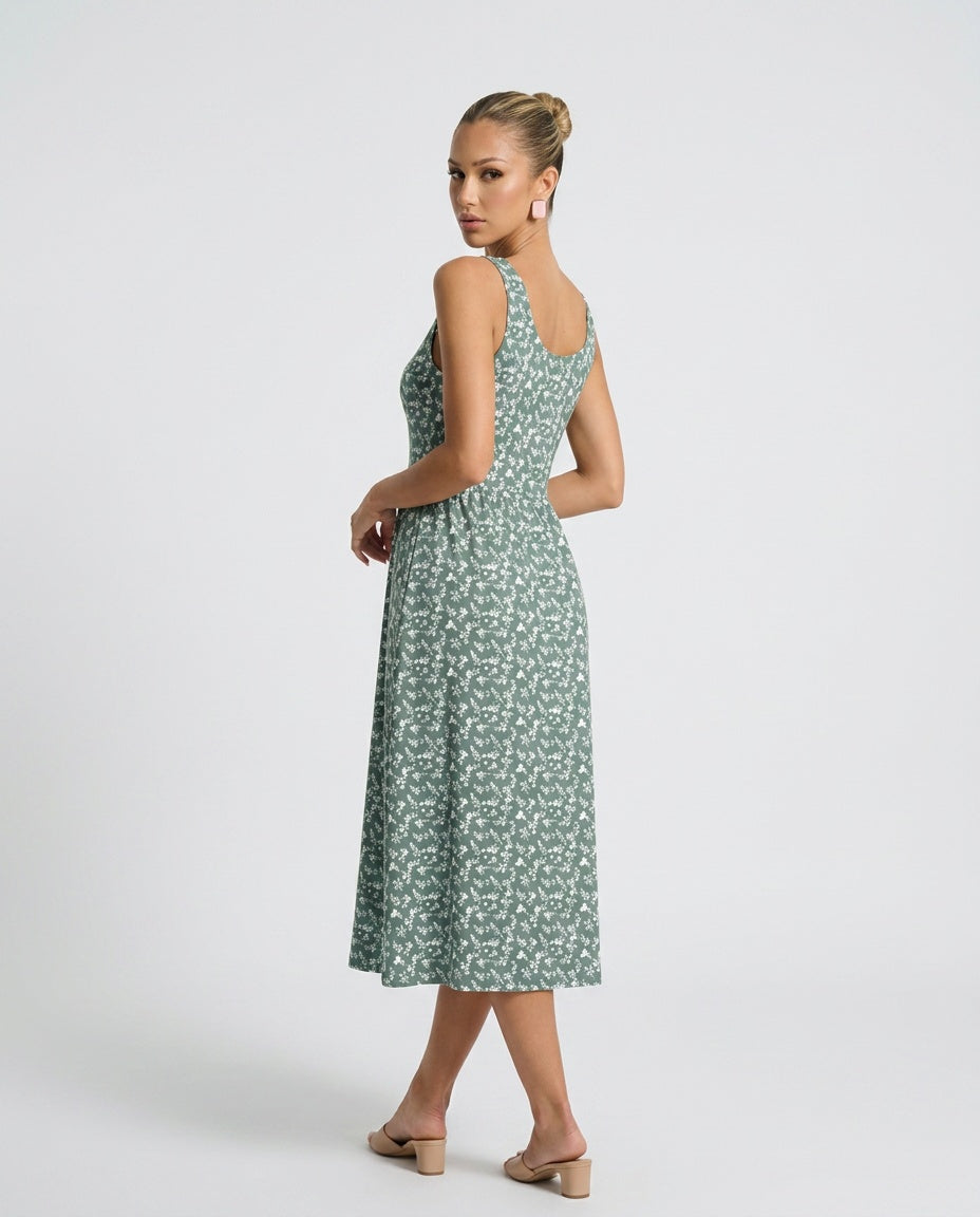 Ayla | Sophisticated Floral Print Halter Neck Summer Midi Dress