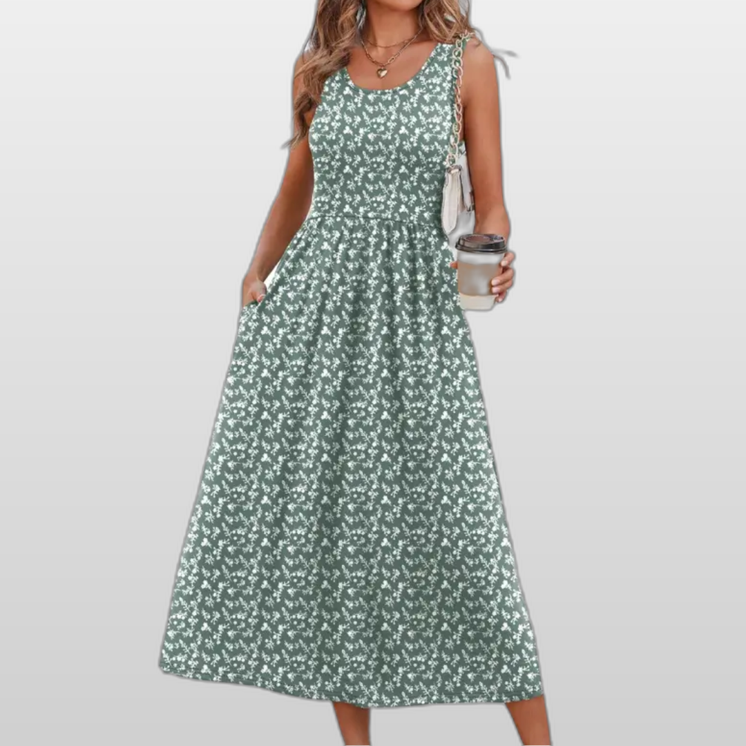 Ayla | Sophisticated Floral Print Halter Neck Summer Midi Dress