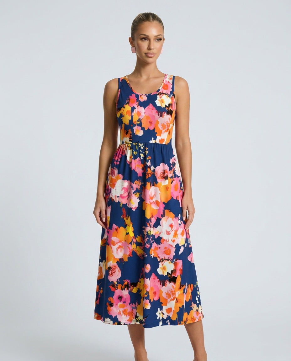 Ayla | Sophisticated Floral Print Halter Neck Summer Midi Dress
