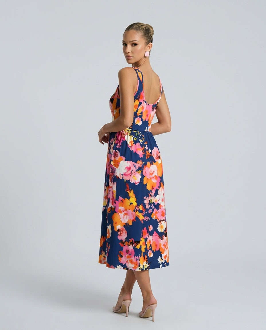 Ayla | Sophisticated Floral Print Halter Neck Summer Midi Dress