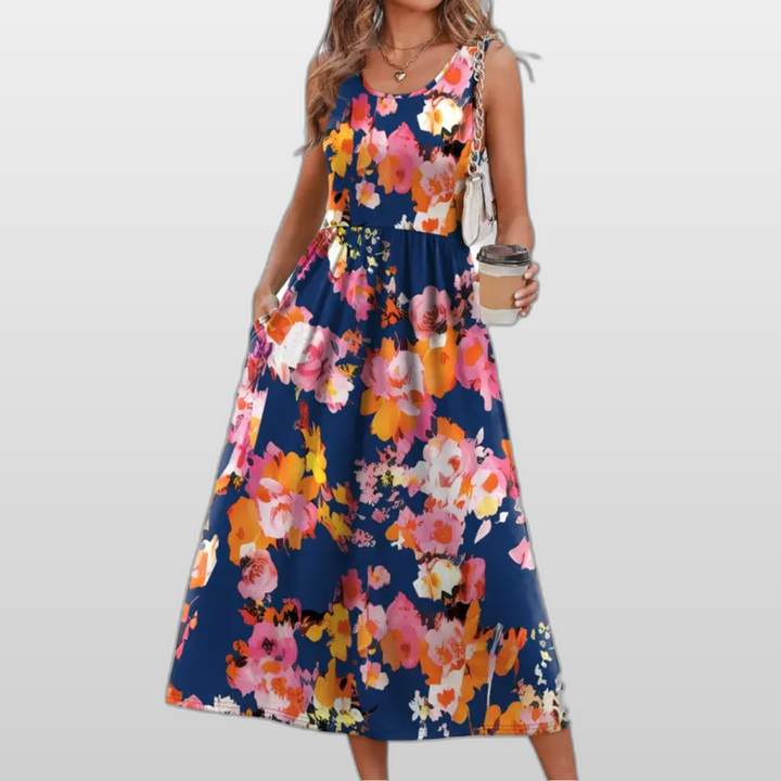 Ayla | Sophisticated Floral Print Halter Neck Summer Midi Dress