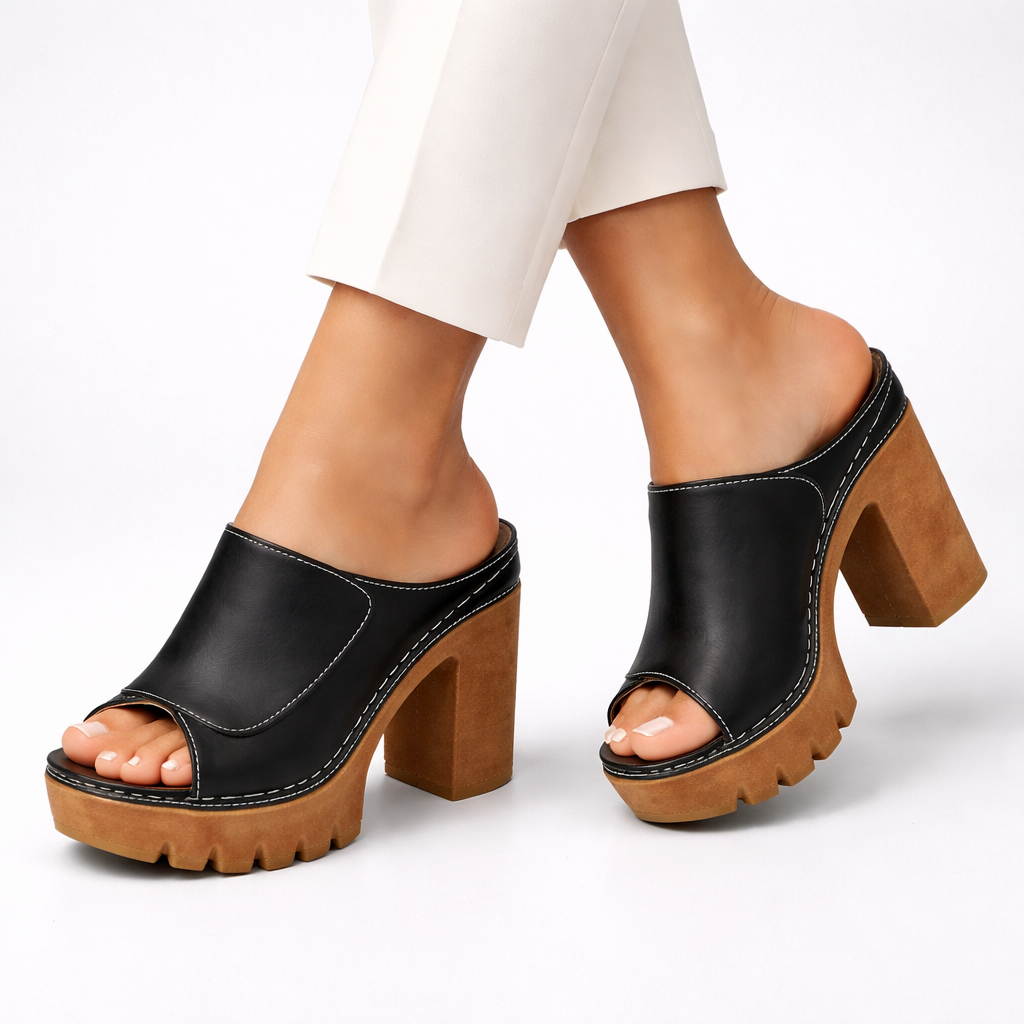 Ayla | Stylish Chunky Platform Block Heel Mule Sandals