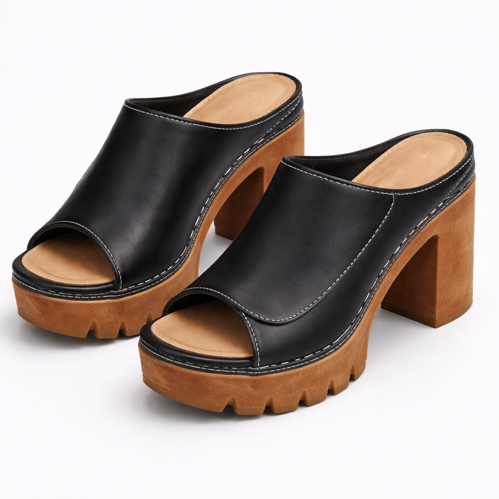 Ayla | Stylish Chunky Platform Block Heel Mule Sandals