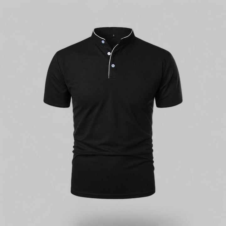 Beau | Refined Three-Button Mandarin Collar Short Sleeve Shirt