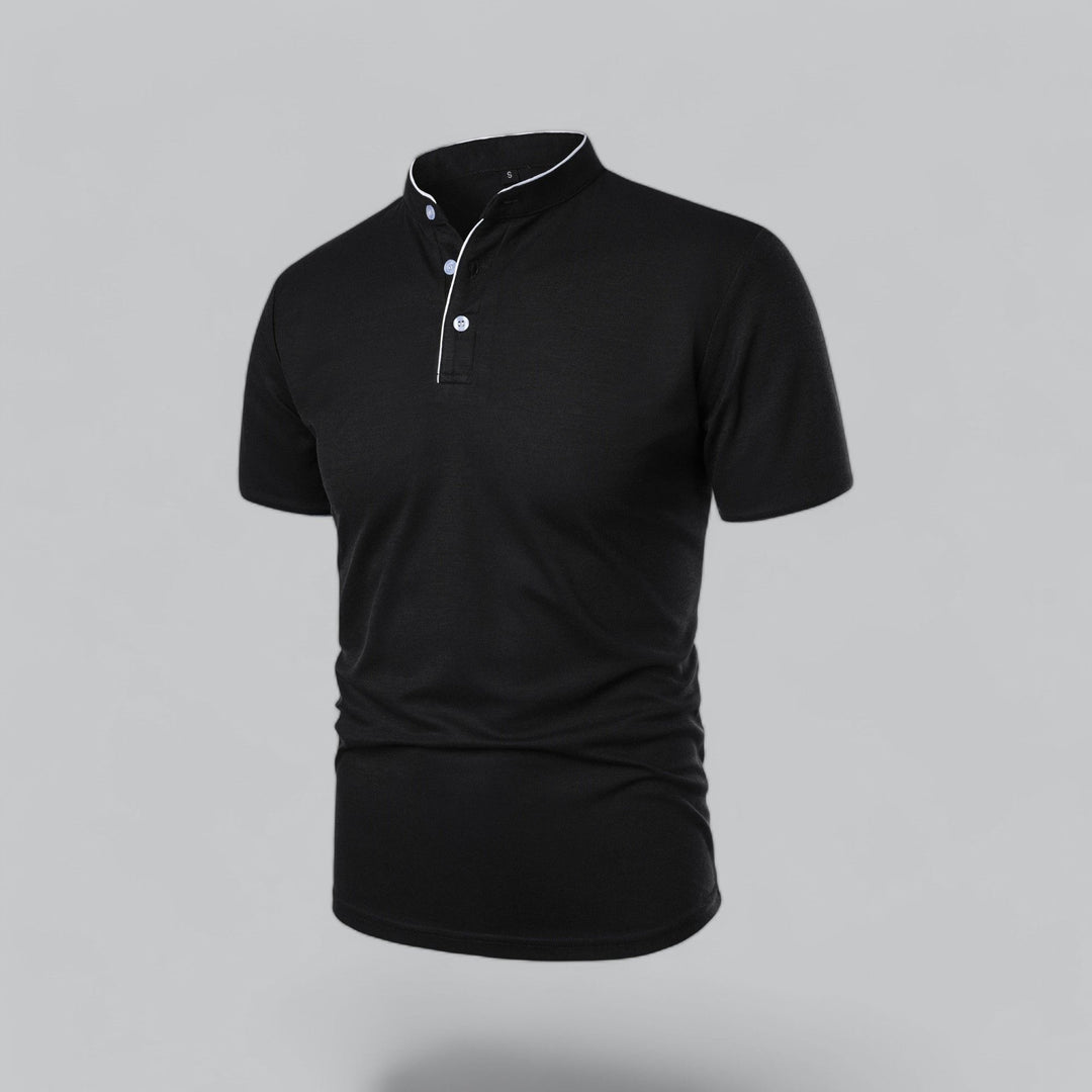 Beau | Refined Three-Button Mandarin Collar Short Sleeve Shirt