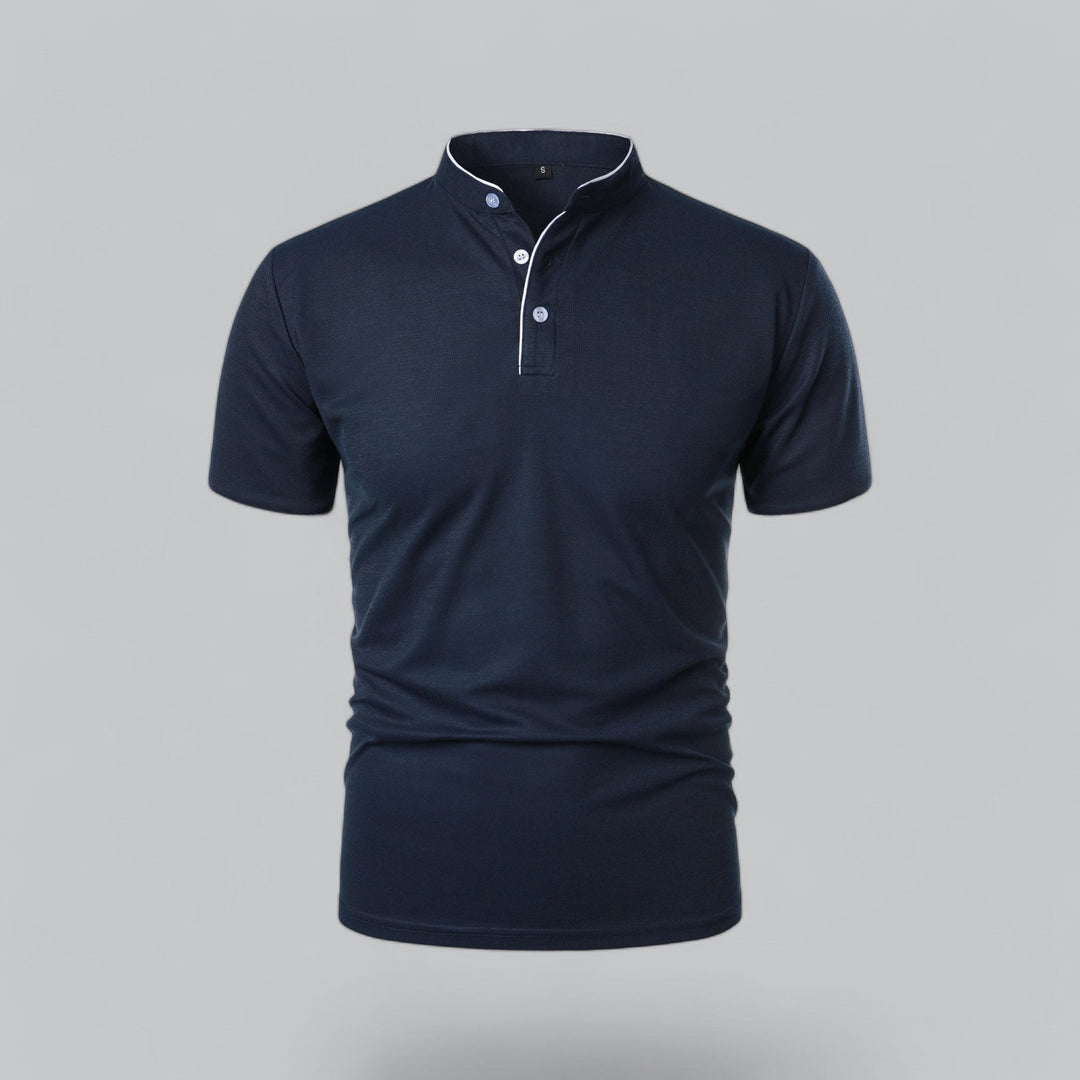 Beau | Refined Three-Button Mandarin Collar Short Sleeve Shirt