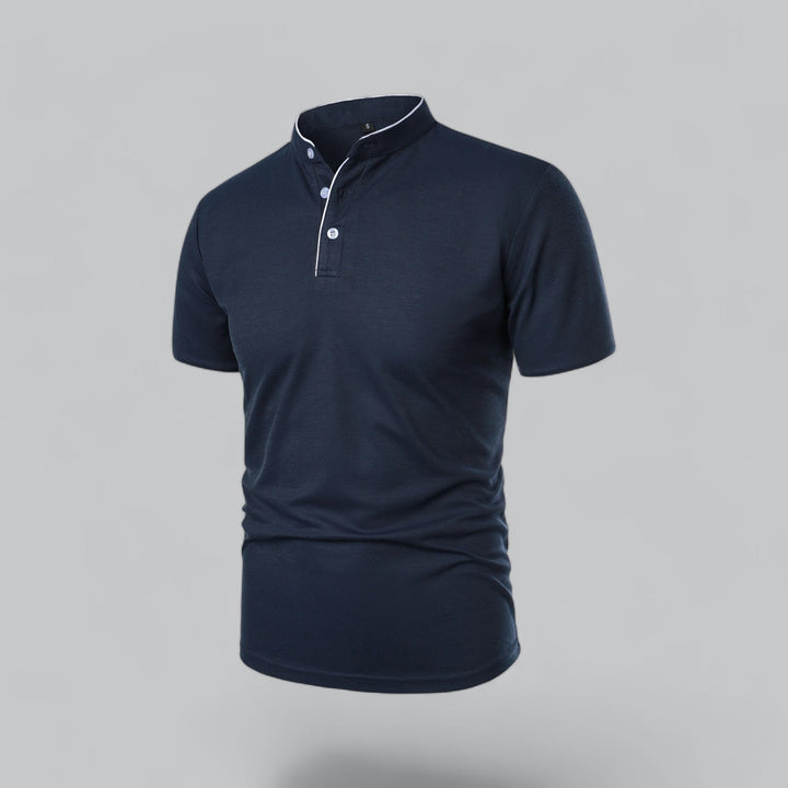 Beau | Refined Three-Button Mandarin Collar Short Sleeve Shirt