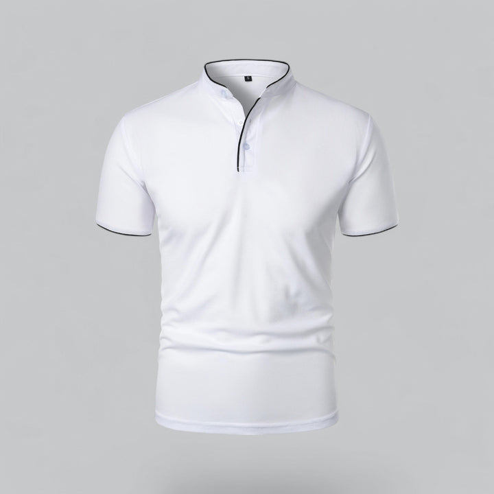 Beau | Refined Three-Button Mandarin Collar Short Sleeve Shirt