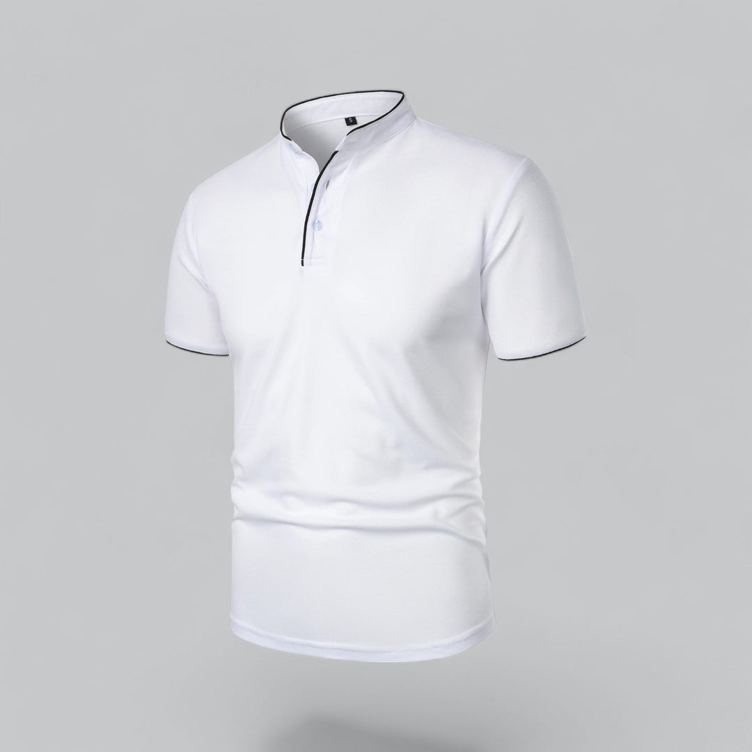 Beau | Refined Three-Button Mandarin Collar Short Sleeve Shirt