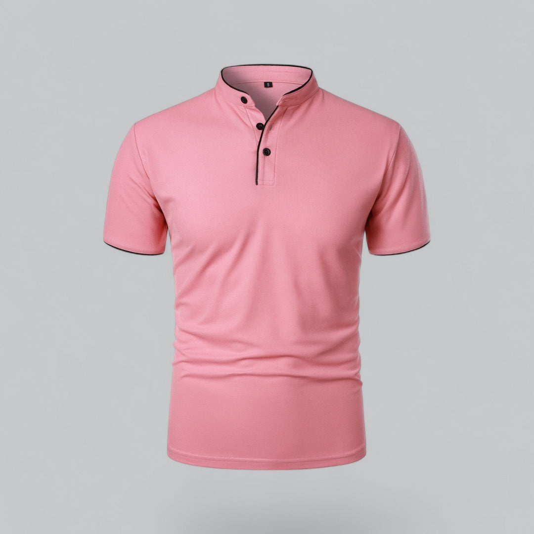 Beau | Refined Three-Button Mandarin Collar Short Sleeve Shirt