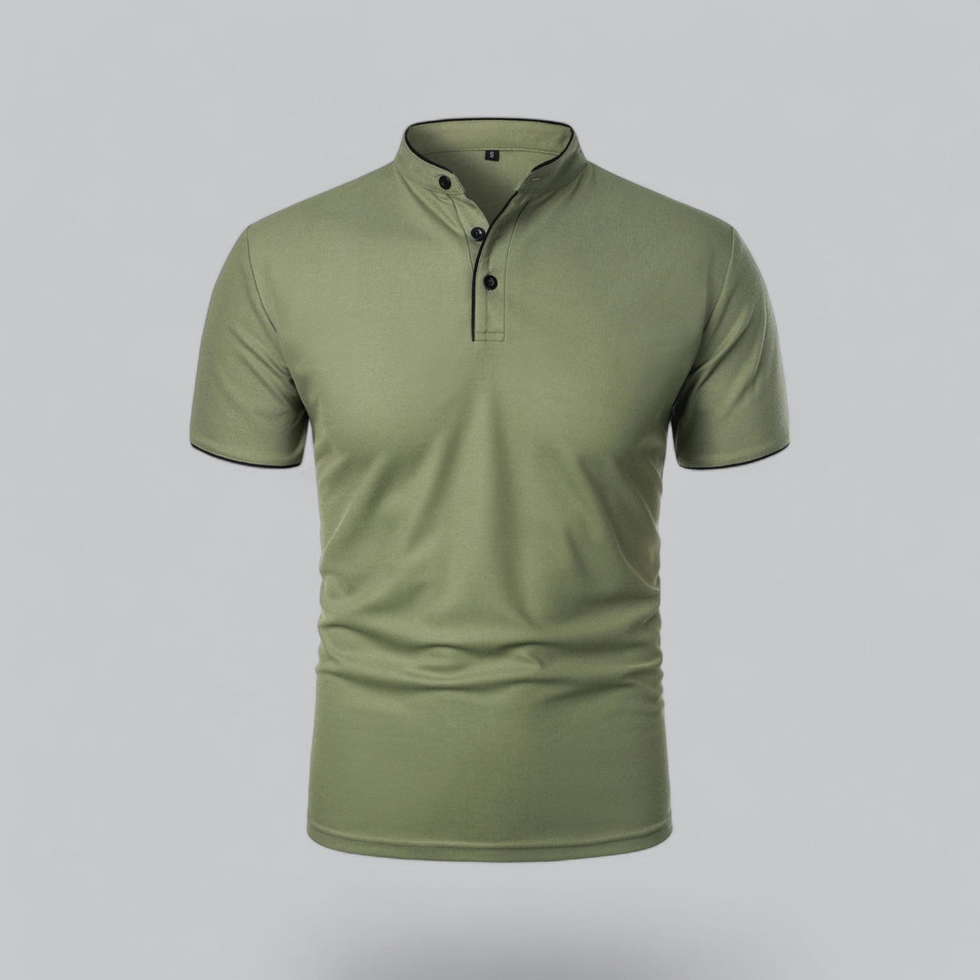 Beau | Refined Three-Button Mandarin Collar Short Sleeve Shirt