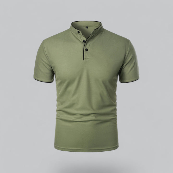 Beau | Refined Three-Button Mandarin Collar Short Sleeve Shirt
