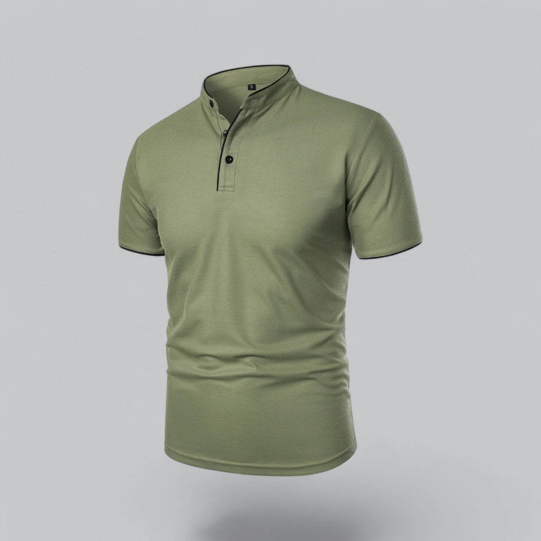 Beau | Refined Three-Button Mandarin Collar Short Sleeve Shirt
