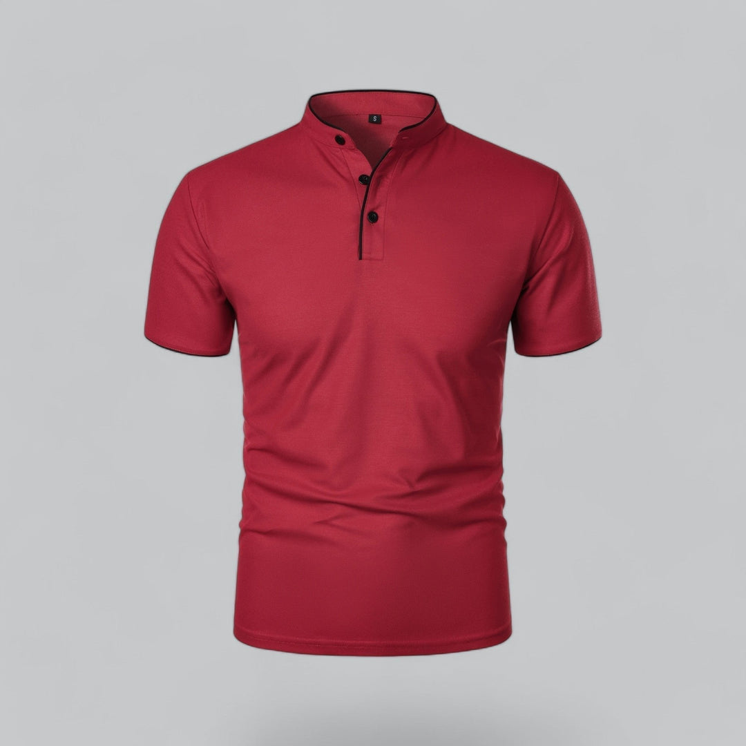 Beau | Refined Three-Button Mandarin Collar Short Sleeve Shirt